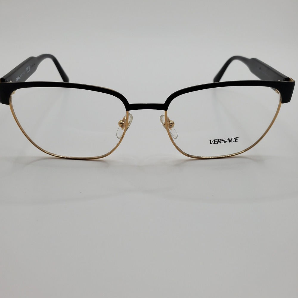 Versace 1264 1436 Womens Eyeglasses Frame Black Gold Metal Half Rim 54-18-140 mm